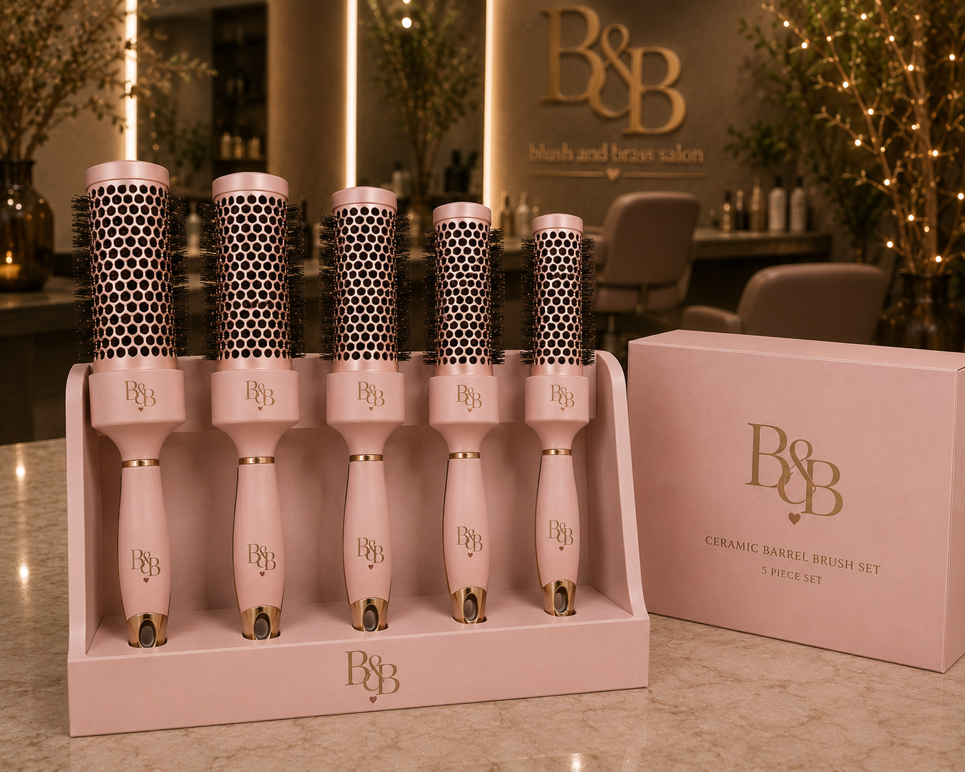 B&B Ceramic Barrel Brush Set — Blush & Rose Gold
