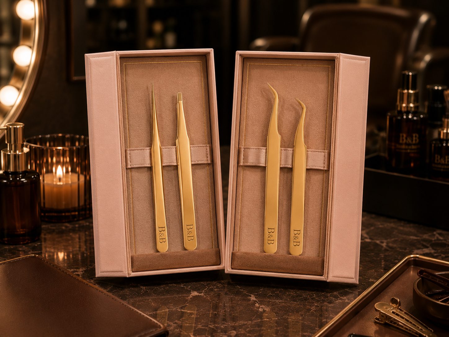 B&B Precision Tweezer Set — Blush & Rose Gold