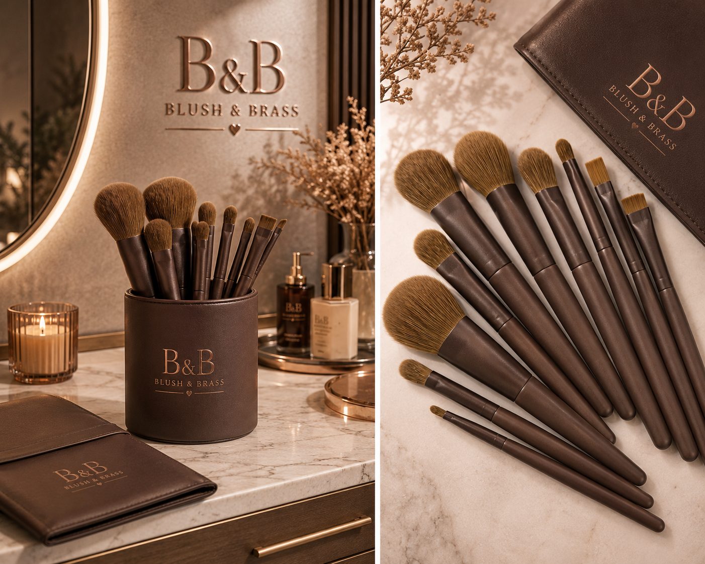B&B Makeup Brush Set with Case — Espresso & Gold