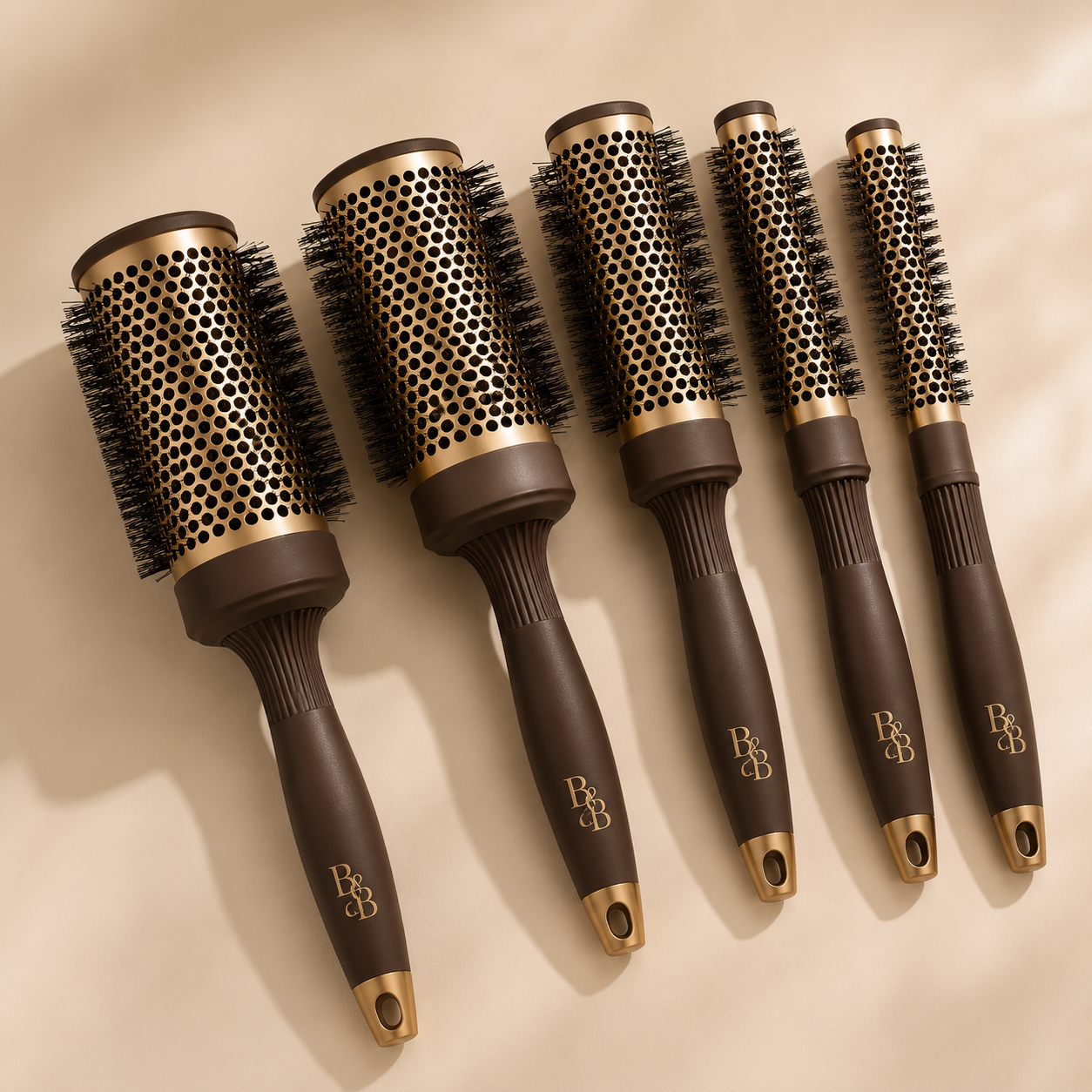 B&B Ceramic Barrel Brush Set — Espresso & Gold
