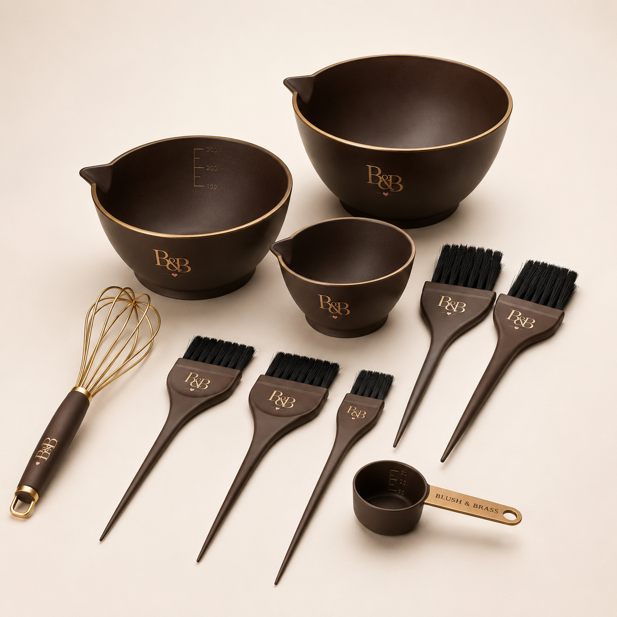 B&B Colour Bowl & Whisk Set — Espresso & Gold